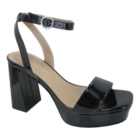 Sz 8.5 Jellypop Shannon Dressy Platform Block Heel Sandals In Glossy Black GUC - Picture 7 of 7